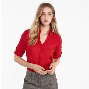 NWT EXPRESS RED SLIM FIT COVERED BUTTON BLOUSE
